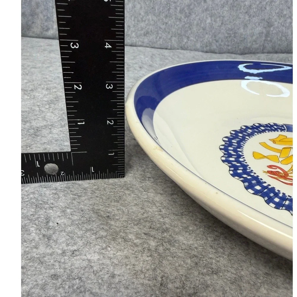 Tre Ci Italy Pasta Bowl Vintage Ceramic Blue White Gingham Wheat 11 Inch